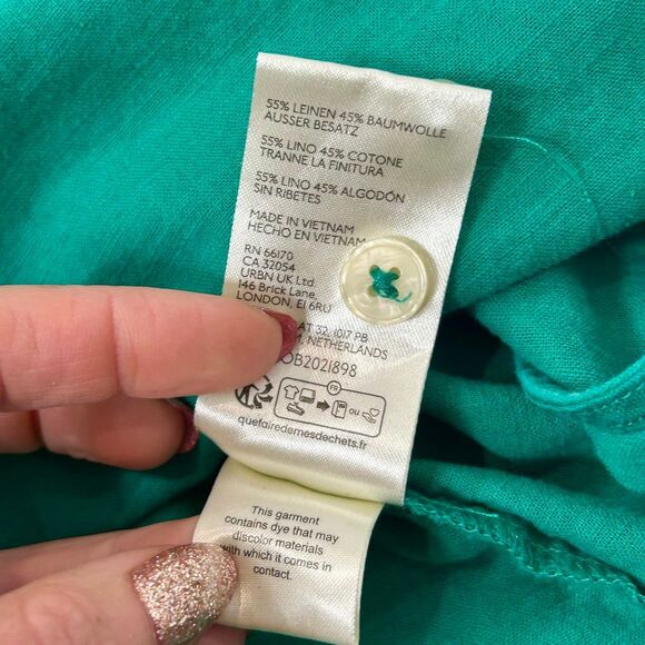 Maeve By Anthropologie Bennet Button-up Shirt Women's MP Green Linen Cotton Top - Picture 6 of 16